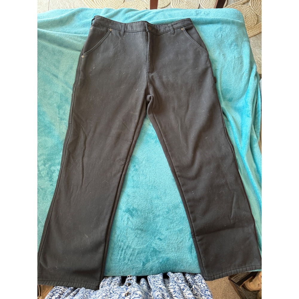 Stanley Mens Black Fleece Lined Canvas Carpenter Work Pants 34x32 Hammer Loop‎